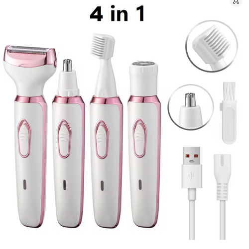 4 in 1 Electric Razor for Women Shaver Lady Shaver Body Hair Trimmer for Armpit Bikini Arm Leg Face Mustache Portable Painless